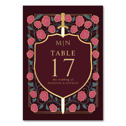 Sword & Shield Medieval Fantasy Monogram Weddensch Kaart (Voorkant)