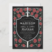 Sword & Shield Medieval Fantasy Monogram Weddensch Kaart (Voorkant)