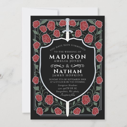 Sword & Shield Medieval Fantasy Monogram Weddensch Kaart (Voorkant)