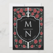 Sword & Shield Medieval Fantasy Monogram Weddensch Kaart (Achterkant)