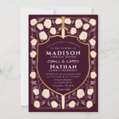 Sword & Shield Medieval Fantasy Monogram Weddensch Kaart (Voorkant)