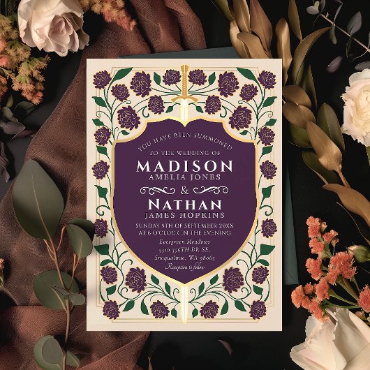 Sword & Shield Medieval Fantasy Monogram Weddensch Kaart