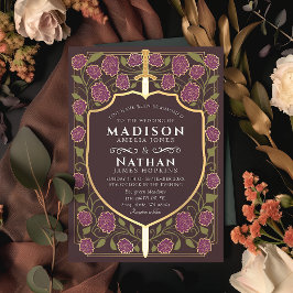 Sword & Shield Medieval Fantasy Monogram Weddensch Kaart