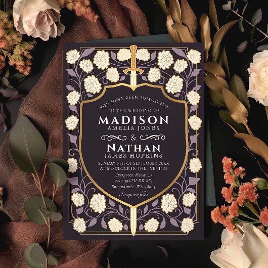 Sword & Shield Medieval Fantasy Monogram Weddensch Kaart