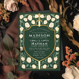 Sword & Shield Medieval Fantasy Monogram Weddensch Kaart