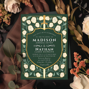 Sword & Shield Medieval Fantasy Monogram Weddensch Kaart