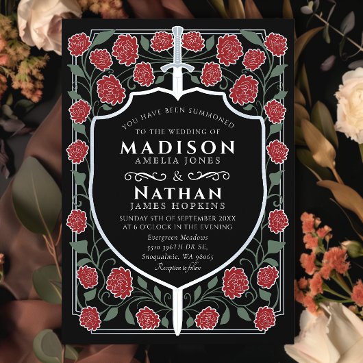 Sword & Shield Medieval Fantasy Monogram Weddensch Kaart