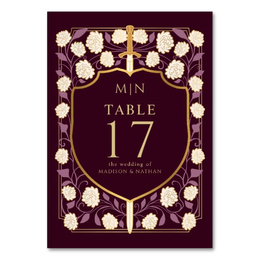 Sword & Shield Medieval Fantasy Monogram Weddensch Kaart (Voorkant)