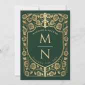 Sword & Shield Medieval Fantasy Monogram Weddensch Kaart (Achterkant)