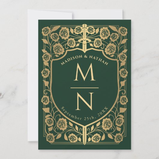 Sword & Shield Medieval Fantasy Monogram Weddensch Kaart (Achterkant)