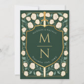 Sword & Shield Medieval Fantasy Monogram Weddensch Kaart (Achterkant)