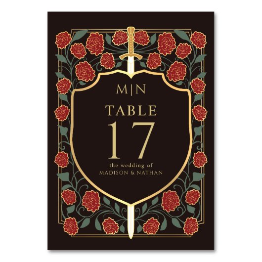 Sword & Shield Medieval Fantasy Monogram Weddensch Kaart (Achterkant)