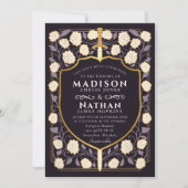 Sword & Shield Medieval Fantasy Monogram Weddensch Kaart (Voorkant)