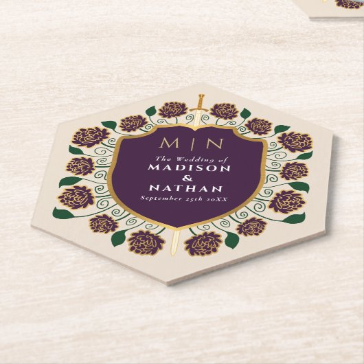 Sword & Shield Medieval Fantasy Monogram Weddensch Kartonnen Onderzetters (Schuin)