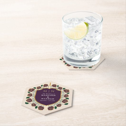 Sword & Shield Medieval Fantasy Monogram Weddensch Kartonnen Onderzetters (Insitu)