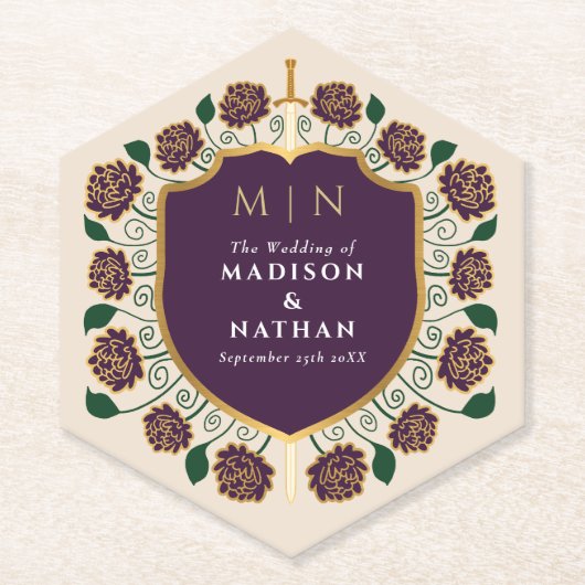 Sword & Shield Medieval Fantasy Monogram Weddensch Kartonnen Onderzetters (Voorkant)