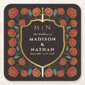 Sword & Shield Medieval Fantasy Monogram Weddensch Kartonnen Onderzetters (Voorkant)