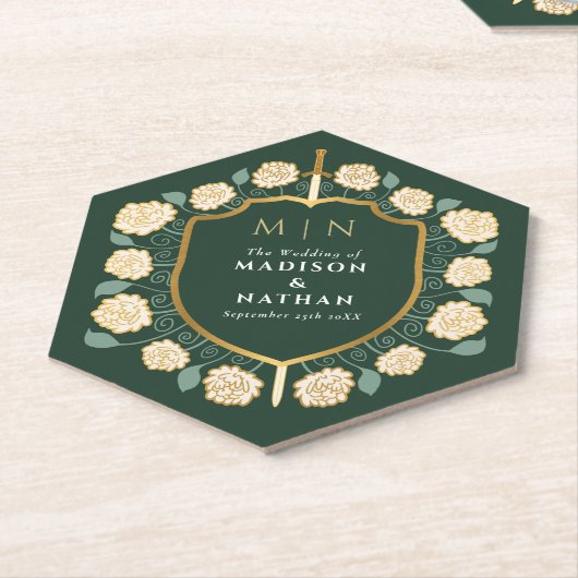 Sword & Shield Medieval Fantasy Monogram Weddensch Kartonnen Onderzetters (Schuin)