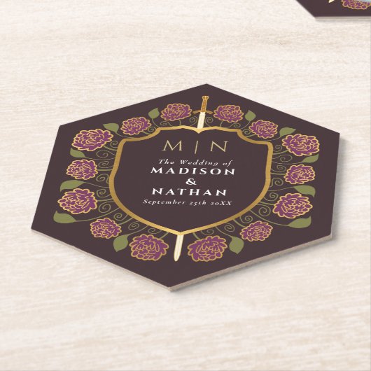 Sword & Shield Medieval Fantasy Monogram Weddensch Kartonnen Onderzetters (Schuin)