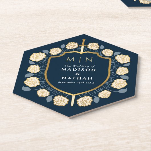 Sword & Shield Medieval Fantasy Monogram Weddensch Kartonnen Onderzetters (Schuin)