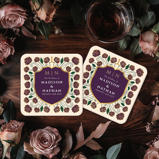 Sword & Shield Medieval Fantasy Monogram Weddensch Kartonnen Onderzetters