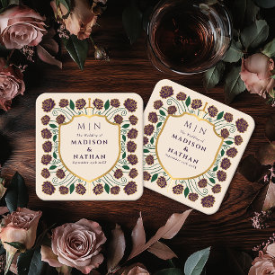 Sword & Shield Medieval Fantasy Monogram Weddensch Kartonnen Onderzetters