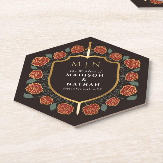 Sword & Shield Medieval Fantasy Monogram Weddensch Kartonnen Onderzetters (Schuin)