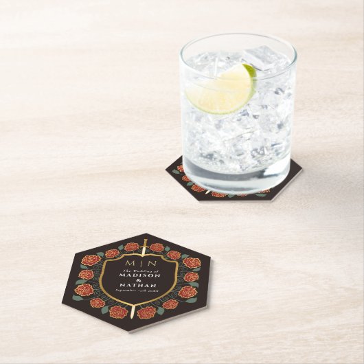 Sword & Shield Medieval Fantasy Monogram Weddensch Kartonnen Onderzetters (Insitu)