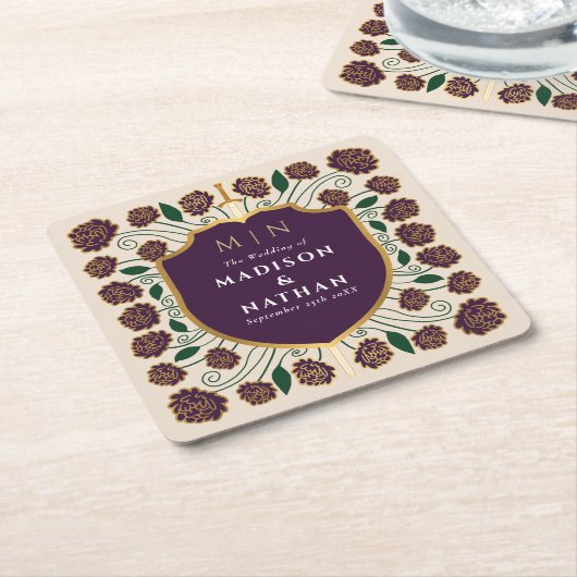 Sword & Shield Medieval Fantasy Monogram Weddensch Kartonnen Onderzetters (Schuin)