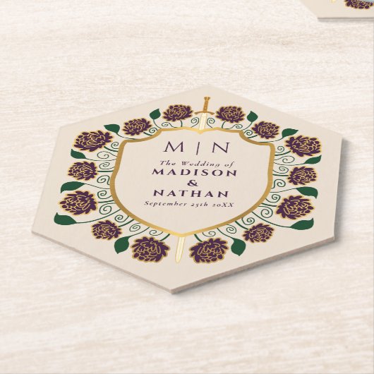 Sword & Shield Medieval Fantasy Monogram Weddensch Kartonnen Onderzetters (Schuin)