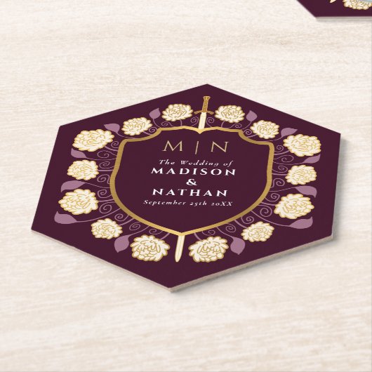 Sword & Shield Medieval Fantasy Monogram Weddensch Kartonnen Onderzetters (Schuin)