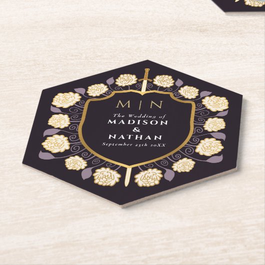 Sword & Shield Medieval Fantasy Monogram Weddensch Kartonnen Onderzetters (Schuin)