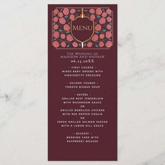 Sword & Shield Medieval Fantasy Monogram Weddensch Menu (Voorkant)