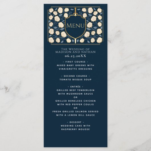 Sword & Shield Medieval Fantasy Monogram Weddensch Menu (Voorkant)