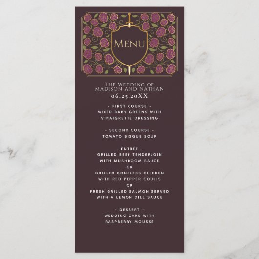 Sword & Shield Medieval Fantasy Monogram Weddensch Menu (Voorkant)