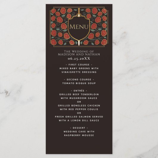 Sword & Shield Medieval Fantasy Monogram Weddensch Menu (Voorkant)