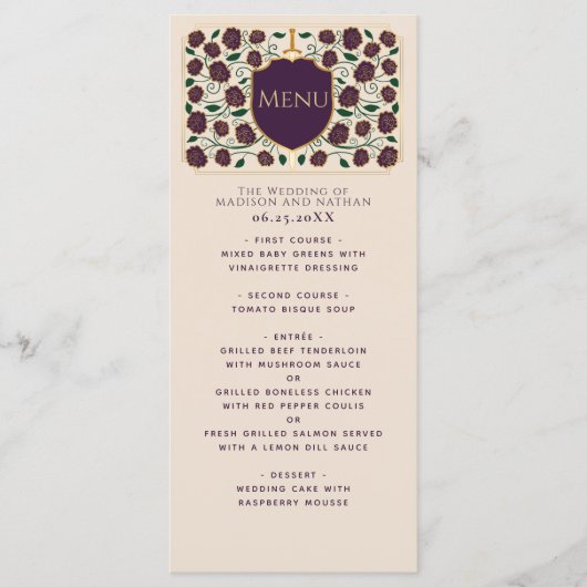 Sword & Shield Medieval Fantasy Monogram Weddensch Menu (Voorkant)