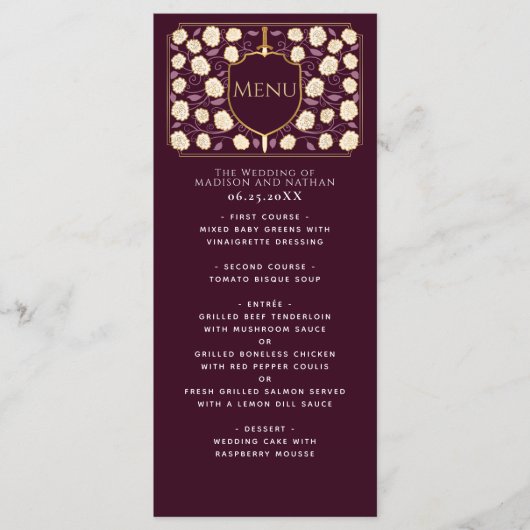 Sword & Shield Medieval Fantasy Monogram Weddensch Menu (Voorkant)