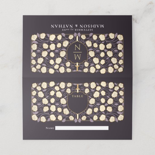 Sword & Shield Medieval Fantasy Monogram Weddensch Plaatskaartje (Buitenkant ongevouwen)