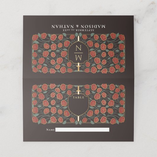 Sword & Shield Medieval Fantasy Monogram Weddensch Plaatskaartje (Buitenkant ongevouwen)