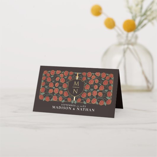 Sword & Shield Medieval Fantasy Monogram Weddensch Plaatskaartje (Achterkant)