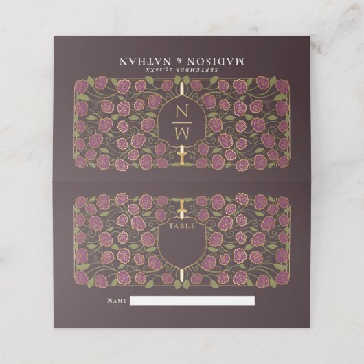 Sword & Shield Medieval Fantasy Monogram Weddensch Plaatskaartje (Buitenkant ongevouwen)