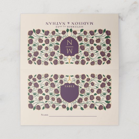 Sword & Shield Medieval Fantasy Monogram Weddensch Plaatskaartje (Buitenkant ongevouwen)