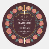 Sword & Shield Medieval Fantasy Monogram Weddensch Ronde Sticker (Voorkant)