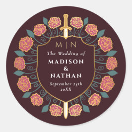 Sword & Shield Medieval Fantasy Monogram Weddensch Ronde Sticker