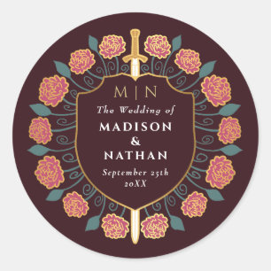 Sword & Shield Medieval Fantasy Monogram Weddensch Ronde Sticker