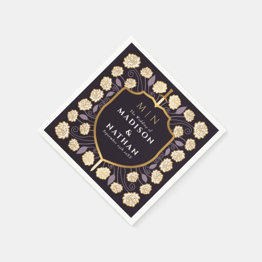 Sword & Shield Medieval Fantasy Monogram Weddensch Servet (Hoek)