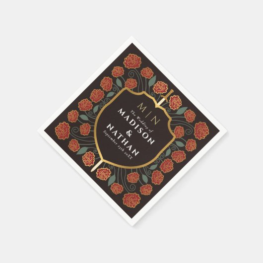 Sword & Shield Medieval Fantasy Monogram Weddensch Servet (Hoek)