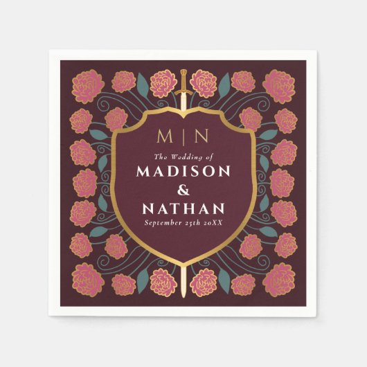 Sword & Shield Medieval Fantasy Monogram Weddensch Servet (Voorkant)