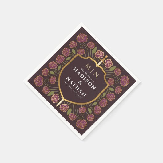 Sword & Shield Medieval Fantasy Monogram Weddensch Servet (Hoek)